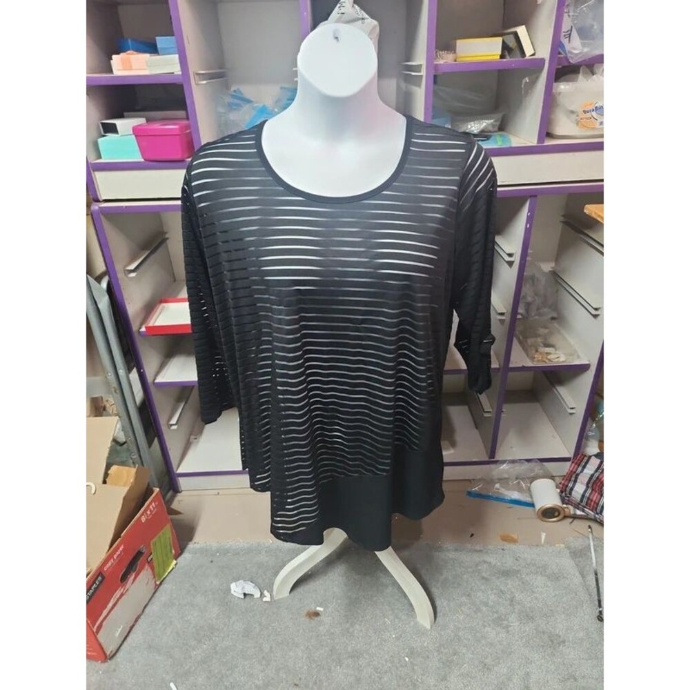 AB studio semi sheer black elegant blouse SZ 2X